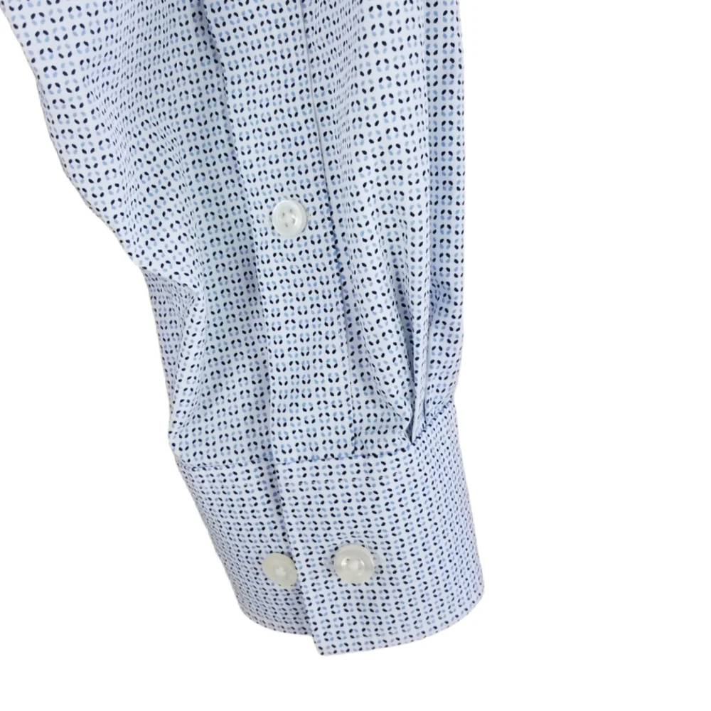 Michael Kors Blue Geometric Abstract Print Button Up Long Sleeve Dress Shirt - Picture 6 of 9